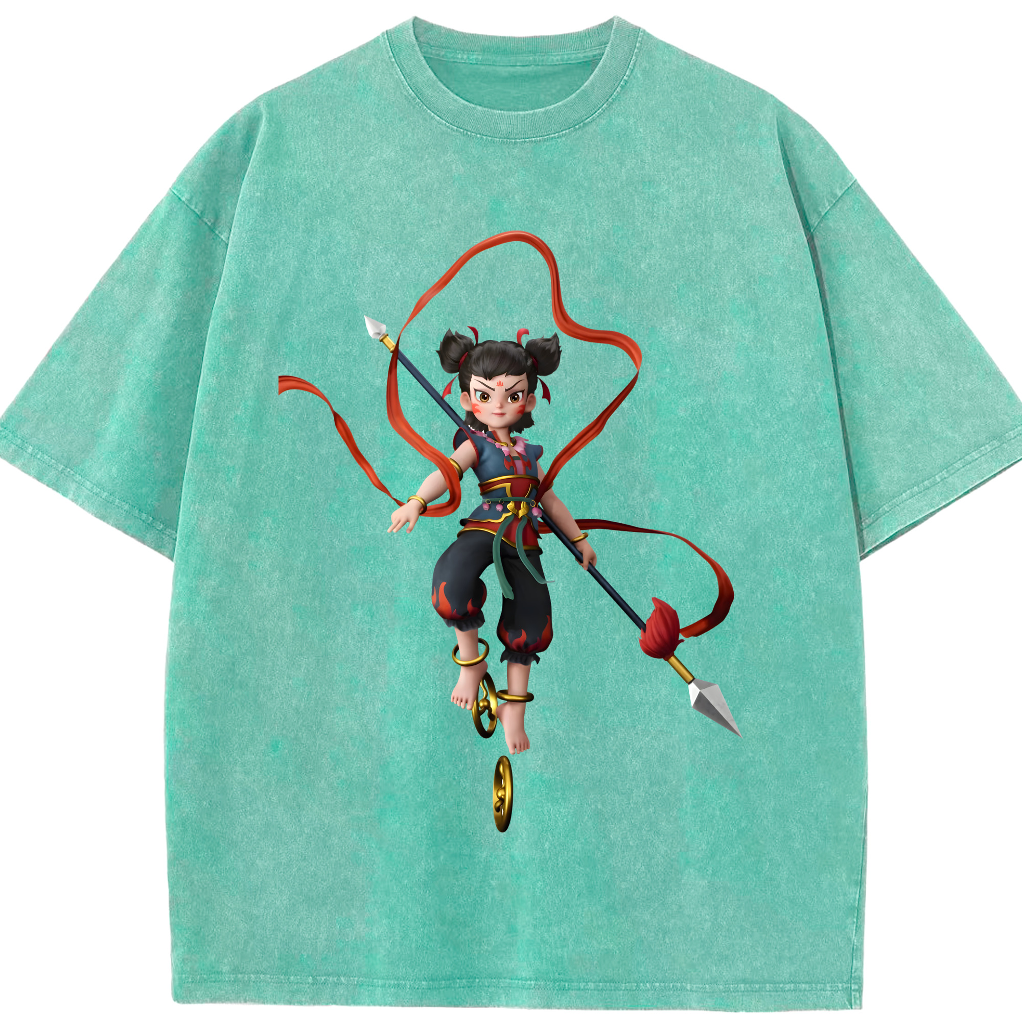 （画像用） Ne Zha 2 ナタ 魔童の大暴れ 綿100% ヴィンテージ風 半袖Tシャツ（フロントプリント）